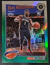 Zion Williamson 2019-20 Hoops Premium TRIBUTE GREEN PRIZM Rookie Card (no.296)