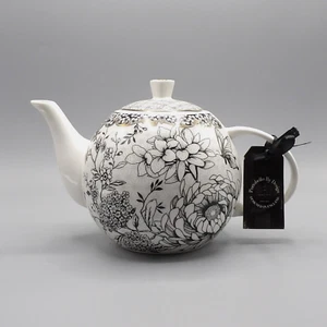 PORTOBELLO BY DESIGN TEAPOT BLACK & WHITE FLORAL DESIGN EC - Picture 1 of 21