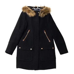 J. Crew Stadium Cloth Nello Gori Black Wool Blend Hood Coat Chateau Parka W's 6T - Bild 1 von 16