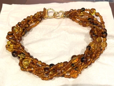 ШИКАРНЫЙ RJ GRAZIANO НОВЫЙ W/OUT ЯРЛЫК 5-СТРУННЫЙ ЯНТАРНЫЙ ЦВЕТ БИСЕР ТОРСАДА ОЖЕРЕЛЬЕ - Изображение 1 из 4