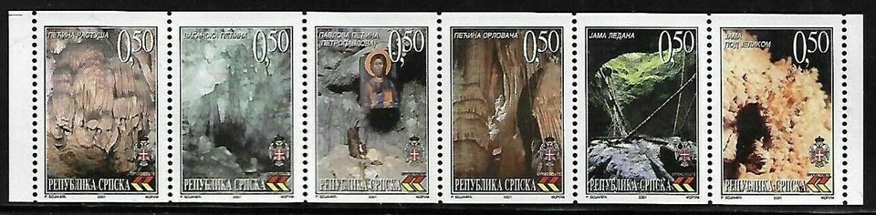 Bosnia Rep. Srpska 2001 ☀ Caves - complete set strip from booklet ☀ MNH** - Image 1 of 1