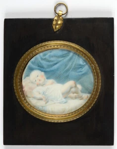 "Portrait of a reclined baby", Scandinavian (?) miniature, ca. 1800 - Picture 1 of 3