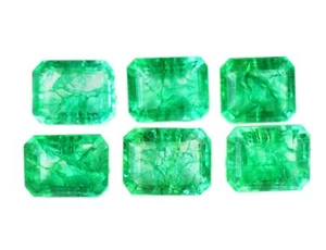 51 Ct 6 Pcs Natural Green Emerald Radiant Certified Gemstone Lot - Picture 1 of 8
