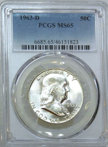 1963 D Franklin Half Dollar PCGS MS65 White Frosty Luster 95% FBL PQ #E382A Cover