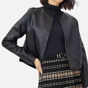 Giacca maglione aperto ANN TAYLOR ecopelle + maglia tecnica mista nero taglia large - Foto 1 di 10