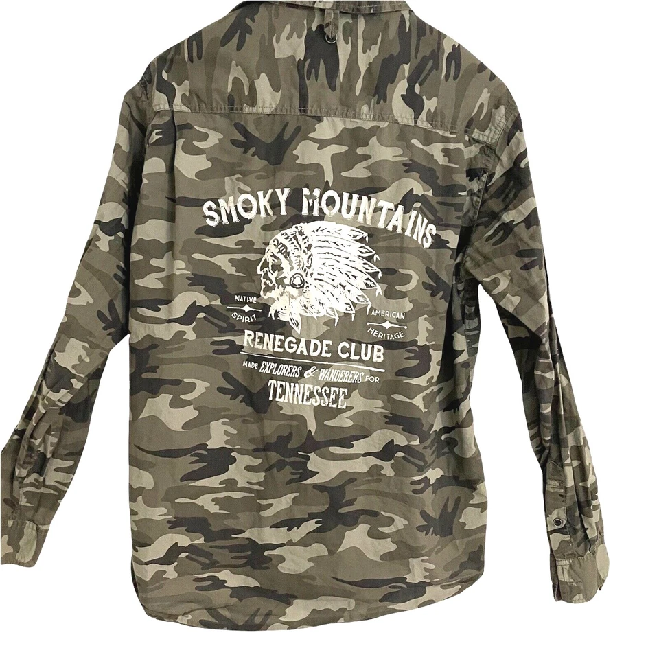 Camisa impermeable para hombre talla L verde camuflaje gráfico Smokey Mountain Renegade Club Foto 1 de 4
