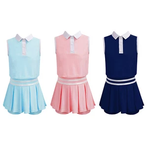 Kids Girls Sportswear Suit Lapel Collar Buttons Sport Vest Skirt Set with Shorts - Picture 1 of 73