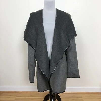 Abrigo Chaqueta Saks 5th Fifth Avenue Mezcla Lana Gris/Negro Frente Abierto Talla 10 Foto 1 de 4