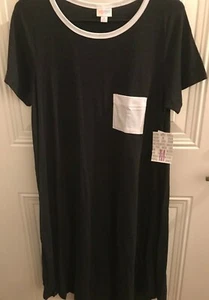 LulaRoe Black/Gray Micro Striped Carly with White Pocket and Ringer NWT Size M - Picture 1 of 1