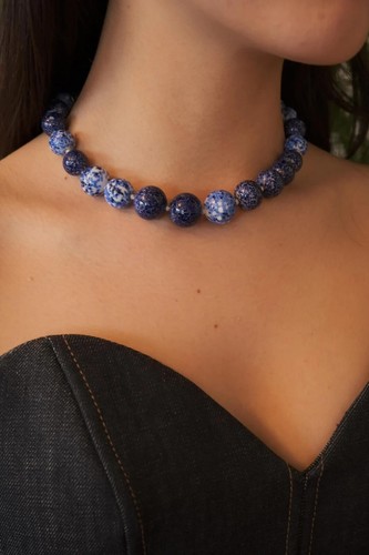 SAINT LAURENT (YSL) COLLANA CHOKER YSL YVES SAINT LAURENT VINTAGE CERAMICA PERLINE BLU