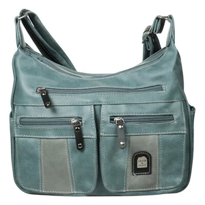 Umhängetasche Damen Tasche Handtasche Schultertasche Sportlich Blau Grau Fächer - Bild 1 von 7