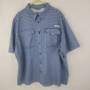 HABIT Mens Shirt Sz 3XL Maritime BLUE Plaid Vented Short Sleeve Button Fishing - Picture 1 of 12