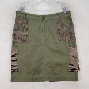 Vtg 90s Clio Womens Skirt Size 14 Green Cotton Satin Patch Pockets Cargo Mini - Picture 1 of 15