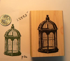 P34 Bird cage rubber stamp WM 2x1.5" - Picture 1 of 2