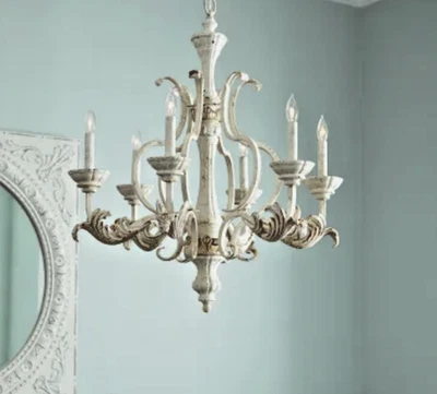 Horchow Antique French White Elegant Chic Scrolled Candle Chandelier