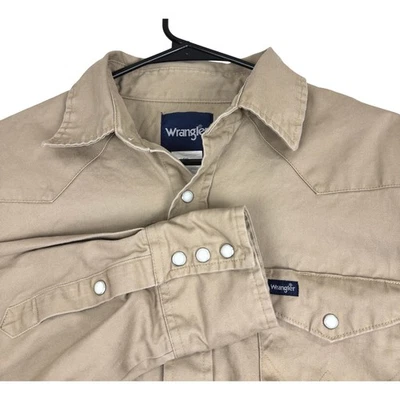 牧马人珍珠 Snap 西部衬衫男式大号卡其色厚棉斜纹工作 — 第 1/4 张图片