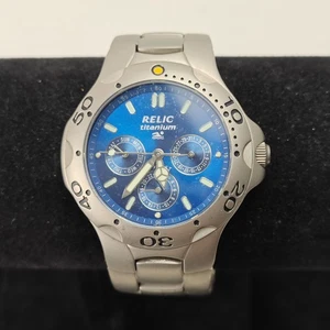 Relic Wet Mens Watch Working Blue Dial Silver Case & Band 6.75" - Picture 1 of 10