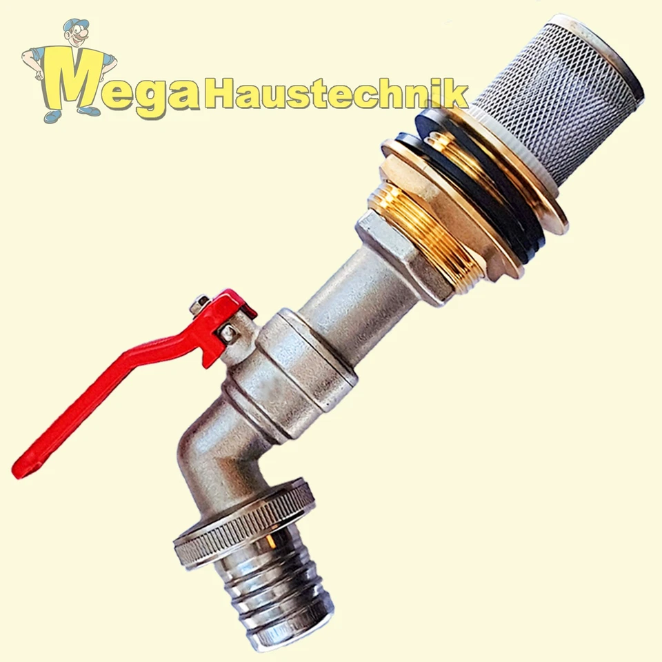 Regentonnenverschraubung Zapfhahn 3/4" Zoll Edelstahlfilter Schlauchtülle Fass - Bild 1 von 1
