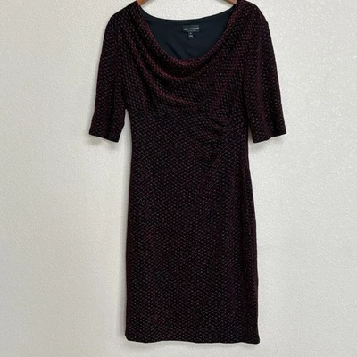 Vestido vaina Connected Apparel para mujer talla 12 rojo negro tejido metálico capucha cuello Foto 1 de 4