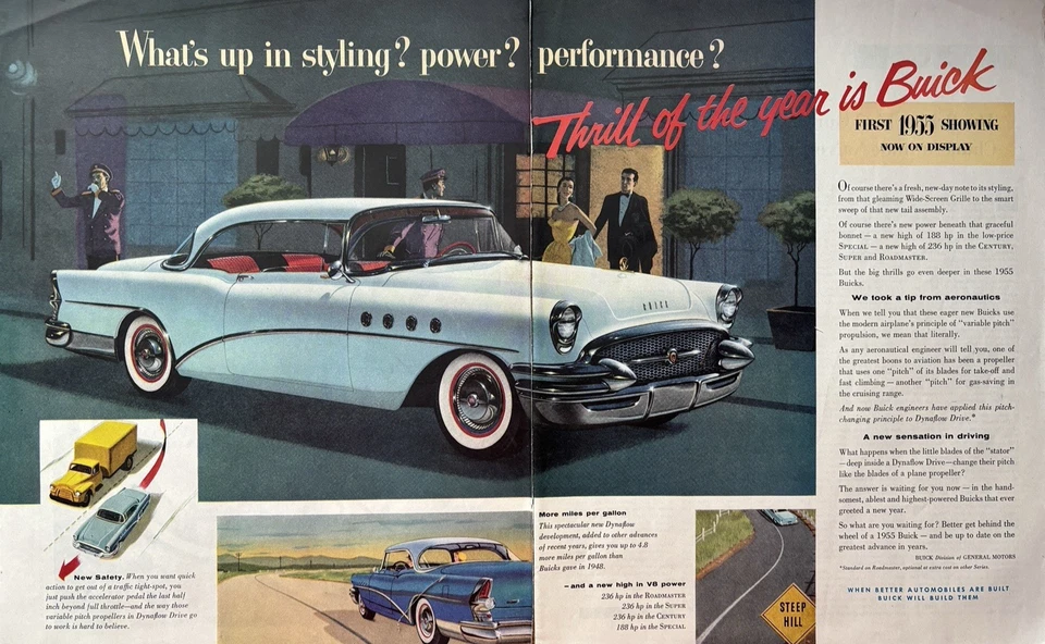 1955 Buick Automobiles Styling Power Roadmaster Dynaflow Drive Vintage Print Ad - Image 1 of 1