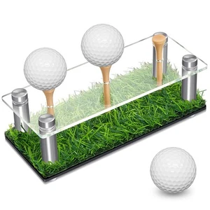 Acrylic Metal Golf Ball Holder Display Case with Black Base and Turf Golf Bal... - Picture 1 of 6