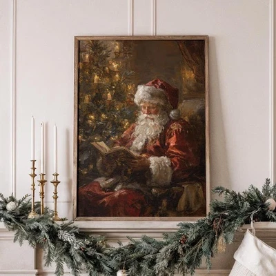 Vintage Santa Claus Reading Print Christmas Wall Art Decor - Image 1 of 4
