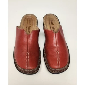 Josef Seibel Mules Clogs Shoes RED Leather Upper Slip On Heel Size 38/US 7 - Picture 1 of 9