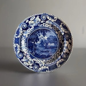 Antikes Riley Pearlware Transfergeschirr 10" Teller, Hollywell Cottage, um 1820 - Bild 1 von 5