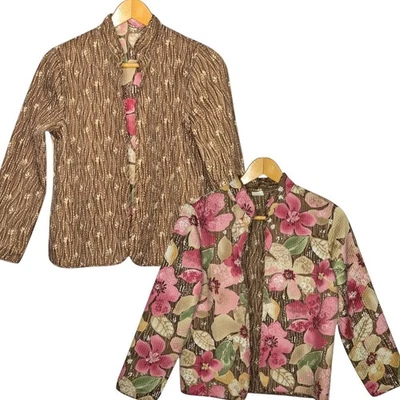 Blazer reversible Alfred Dunner para mujer talla 12P floral ligero acolchado abierto Foto 1 de 4
