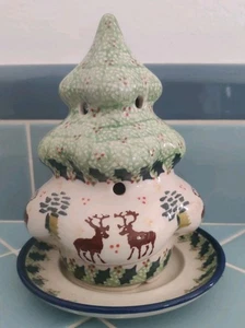 Zweiteilige Boleslawiec polnische Keramik Weihnachtsbaum Leuchte Rentier - Bild 1 von 11
