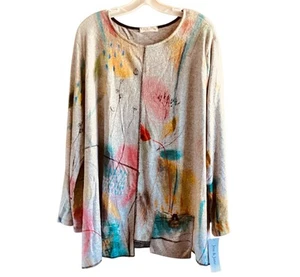 Jess & Jane "Hazel" 3X Art to Wear NWT Tunic Top Abstract Print Long Sleeve NWT - Picture 1 of 9