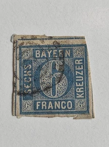 Timbre oblitéré Allemagne 6 k. bleu 1861-62 Bavière Royaume - Foto 1 di 6