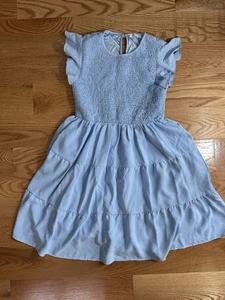 Charming Blue Arshiner Flutter Short Sleeve Elastic Waist Midi Dress With Slip - Picture 1 of 4