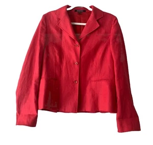 Ellen Tracy 100% Linen Blazer Jacket Women Size 6 Coral Preppy Office Career - Picture 1 of 8