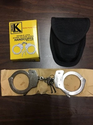 TRIPLE K Mil- Spec Nickle Plated Steel Double Locking Police & Security Handcuffs & Case