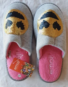 Chaussons/mules gris emoji avec sequins neufs taille 37 (g) - Bild 1 von 3