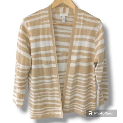 Chico's Zebra Print Wool Blend Open Cardigan-Size 1/US Medium-Metallic Shimmer - Image 1 of 4