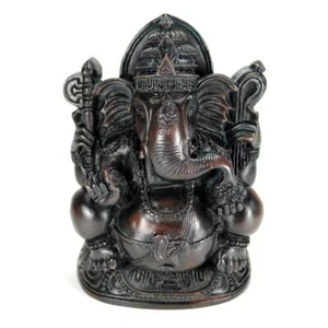 ESTATUA DE GANESHA 4.5" Dios elefante hindú sentado figura resina oscura sólida India - Imagen 1 de 8