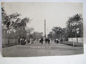 1910 PHOTO POSTCARD " WASHINGTON PARK, MICH CITY IND " RARE VIEW MONUMENT CROWD