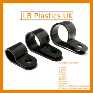 Black Nylon Plastic P Clip Fastener Clamp, Hose Conduit Tubing Cable Holder Tidy - Picture 1 of 19