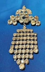 Spilla Cascata Strass Trasparente Vintage Bianco Tono Argento 31J - Foto 1 di 5