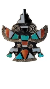 Viejo alfiler/broche de plata navajo bailarina águila ónix de coral turquesa - Imagen 1 de 7