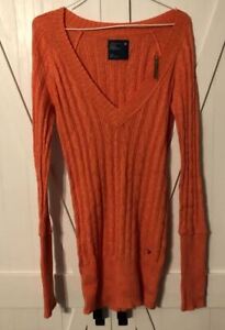American Eagle Sweater Womens Size Large Cable knit Deep V neck Orange Pink New
