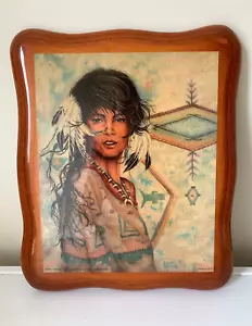 Vtg 1992 Native American Woman by Jonnie K. Kostoff Wood Panel 31cms x 26cms - Bild 1 von 5