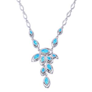 Blue Fire Opal Geometric Choker Feather Necklace  For Charm Women Jewelry