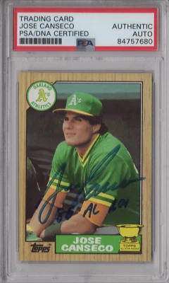 Jose Canseco 1987 Topps PSA/DNA Signed Autograph Card Auto Inscription Rookie - Image 1 of 2