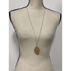 Neu mit Etikett ovale Halskette mit Perlenanhänger Gold & Beige - Bild 1 von 3