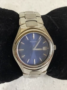 Men's Fossil Arkitekt FS-2906 50M Silver Tone Blue Dial Quartz Date Watch 6.75” - Picture 1 of 5