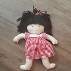 13" Two Faced Cloth Doll By Dolls By Pauline Black Hair Red Gingham Dress Euc