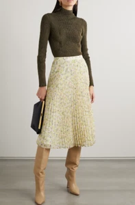 JASON WU Pleated Floral Print Georgette Midi Skirt Yellow Net-A-Porter 4 $495 - Picture 1 of 10
